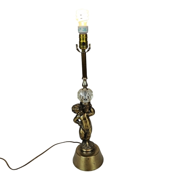 Vintage 60s Brass Cherub Lamp Hollywood Regency Mid Century Modern Table Lamp - Picture 5 of 10